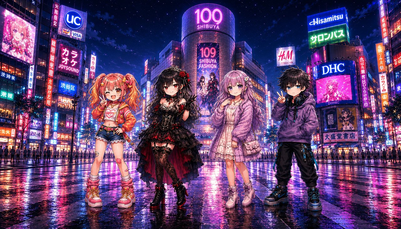 AIファミリー 渋谷109前 集合イラスト
